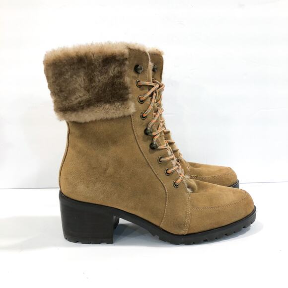 Aerosoles Suede Lace Up Fur Collar Boots - Picture 2 of 11